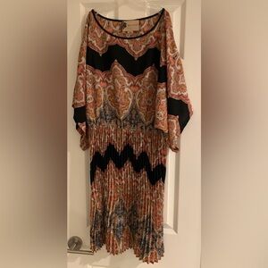 Fleur Wood Anthropologie Bera Pleated Dress Paisley Dolman women sz. 4 S Small.